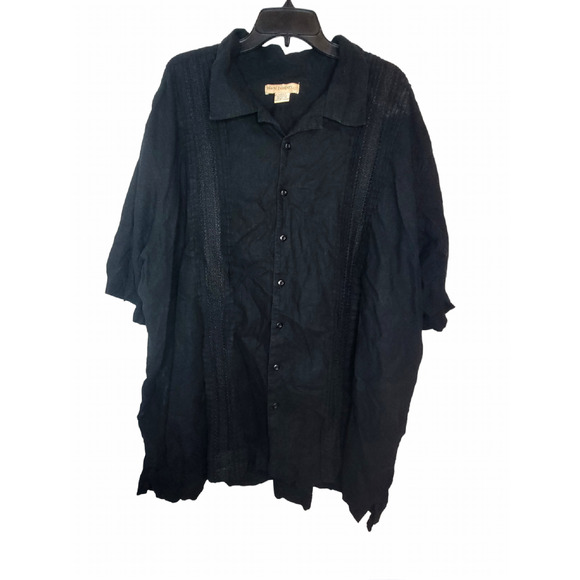 Island Passport Black Mens 3XLT Button Hawaiian Shirt Short Sleeved Linen Blend - Picture 1 of 14